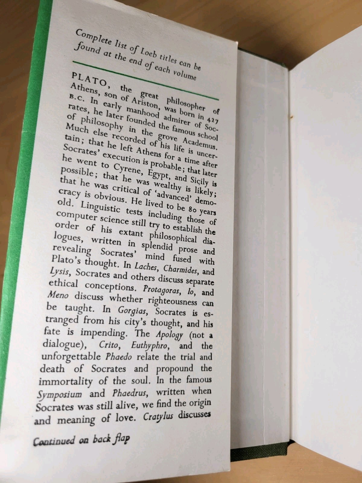 Loeb Classical Library Plato Republic Volume 1 Books 1-5 NICE!