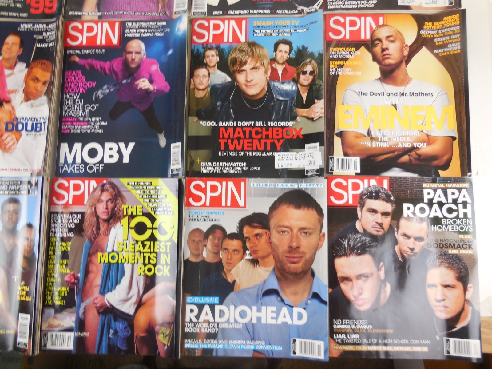 2000s Spin Magazine Lot 12 FULL year – RAGE MOBY Eminem Radiohead Matchbox CREED