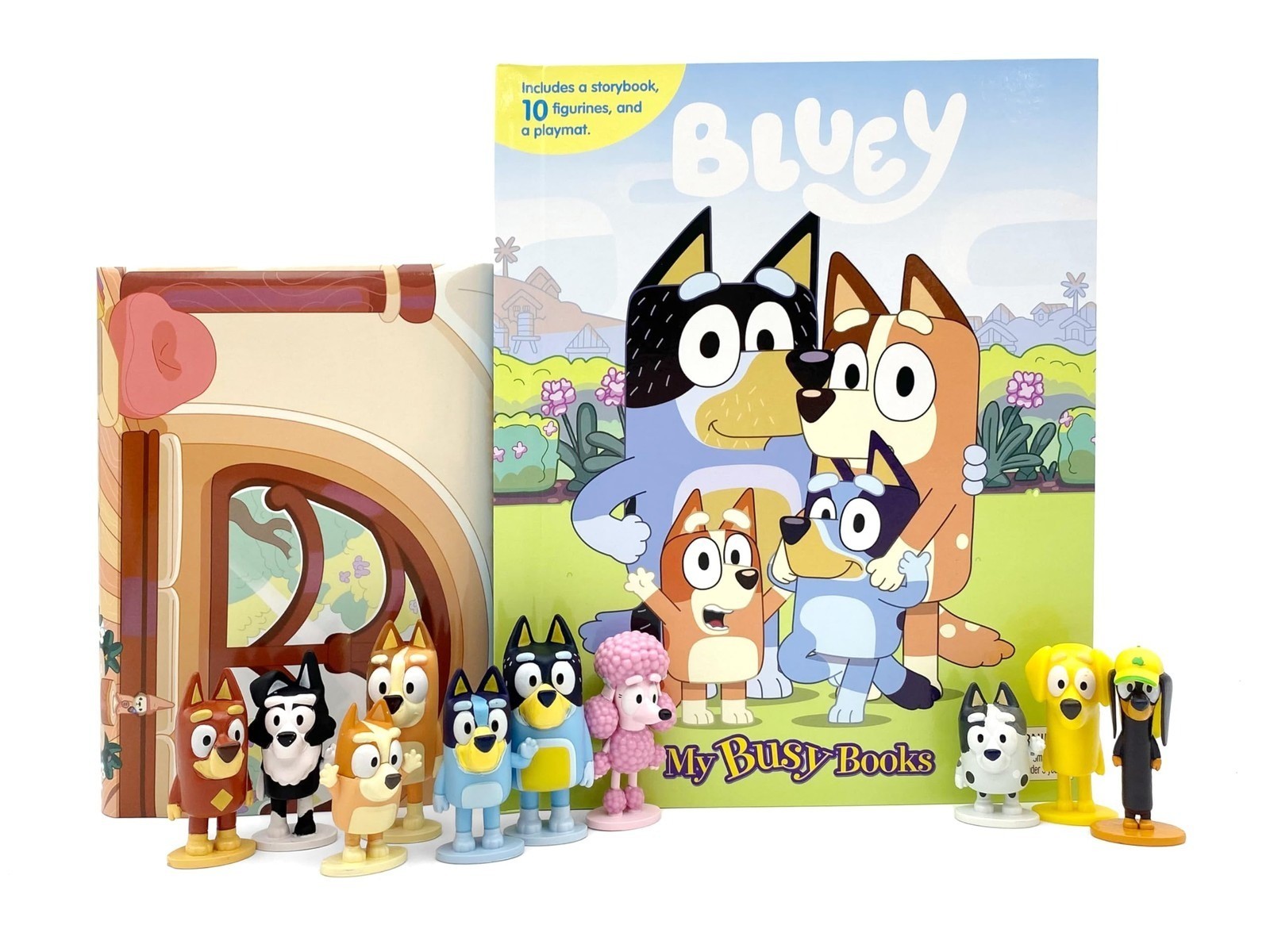 Bluey My Busy Books – Storybook with 10 Figurines & Playmat