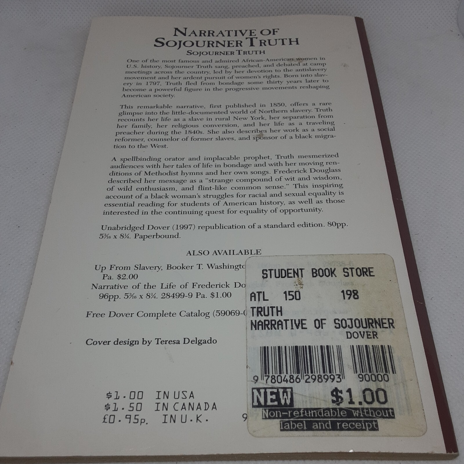 Narrative Of Sojourner Truth Dover Thrift Editions Unabridged Paul Negri 1997 PB