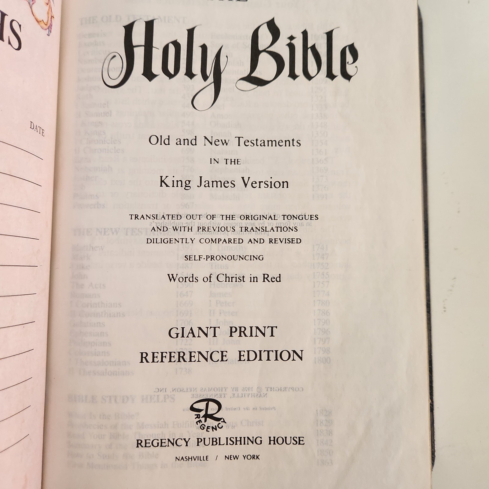 Holy Bible KJV Giant Print Red Letter Reference Concordance 1976 Regency