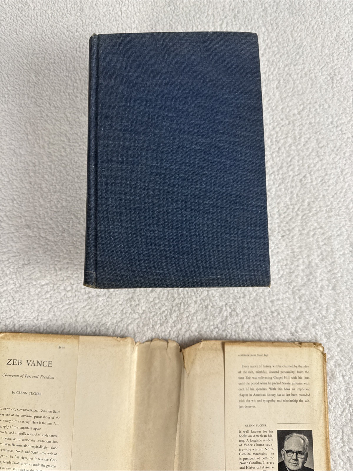 SIGNED 1965 Zeb Vance: Champion Personal Freedom, NC Civil War Governor HC/DJ