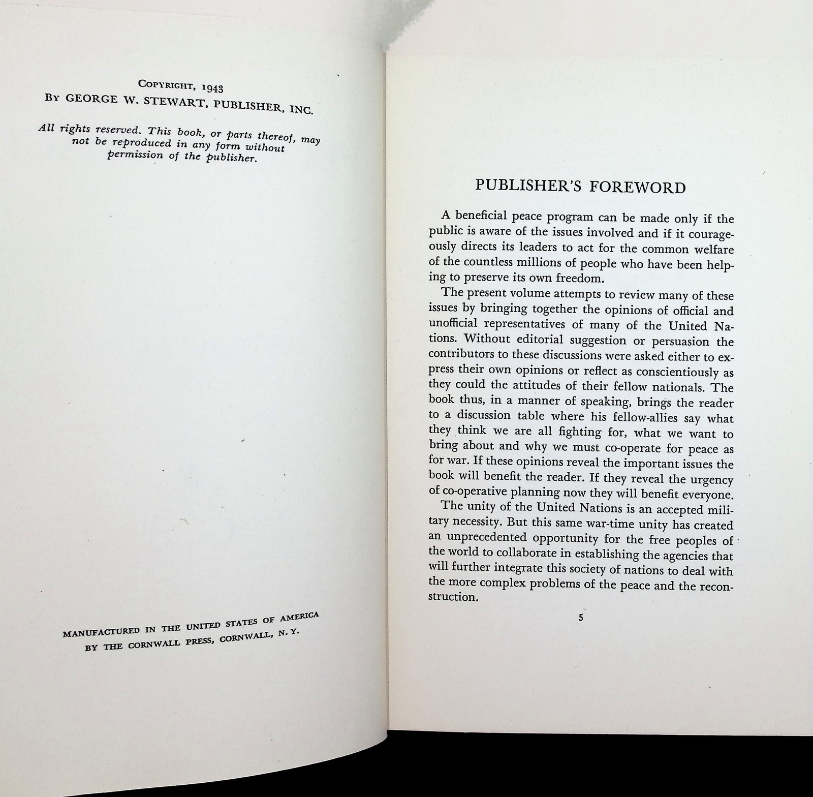The Peoples’ Peace 1943 United Nations Hardcover Book Vintage Political History