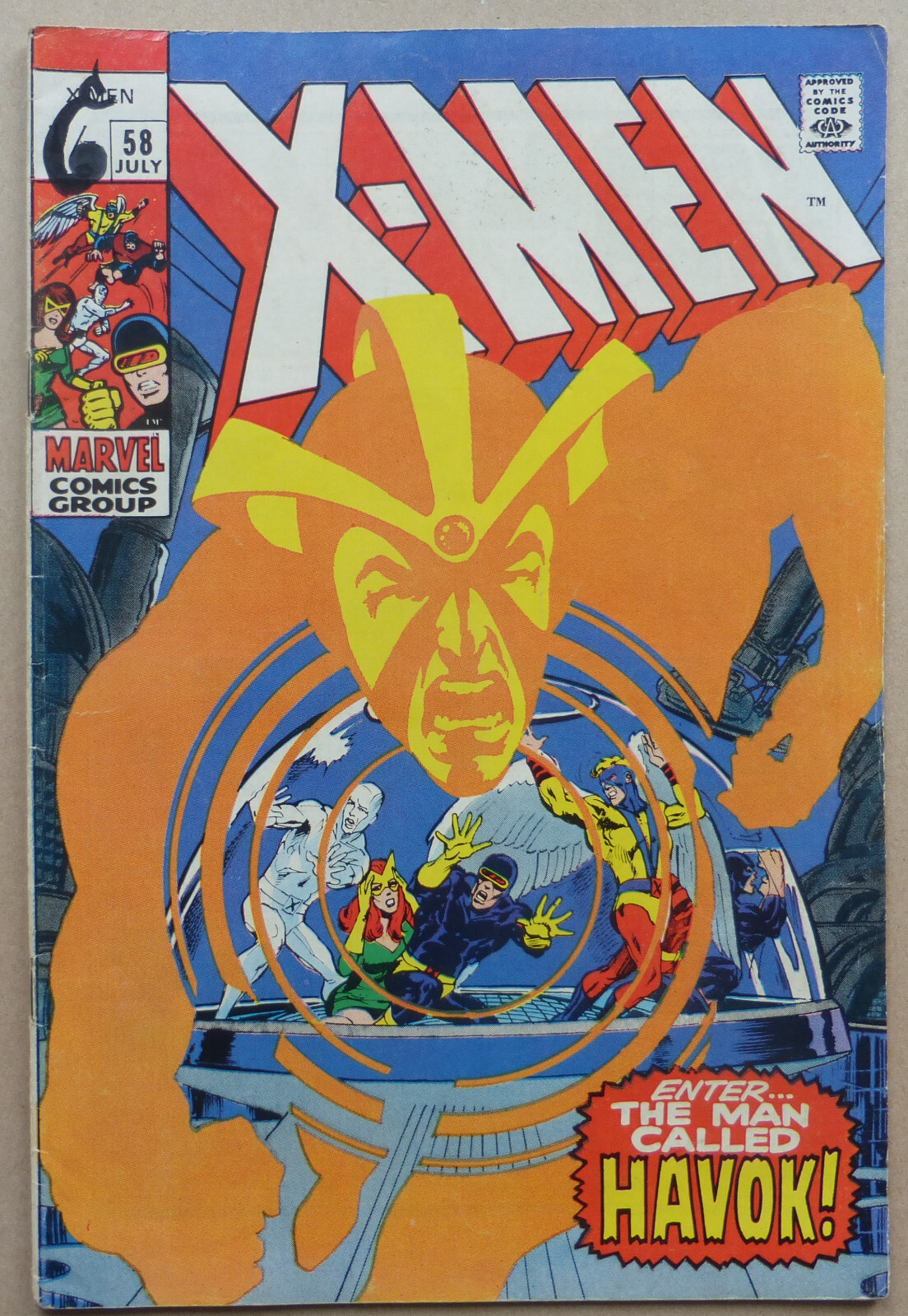 X-MEN #58, KEY ISSUE, NEAL ADAMS ART AND 1st APPEARANCE OF “HAVOK” IN COSTUME.