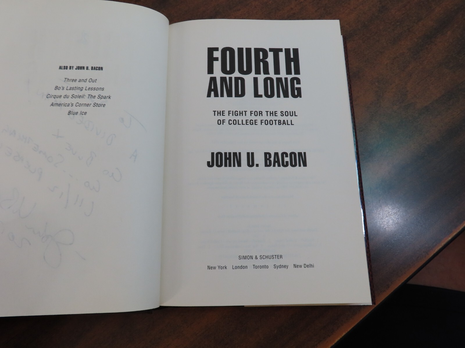 Fourth and Long John U Bacon SIGNED Inscribed 2013 HC 9781476706436