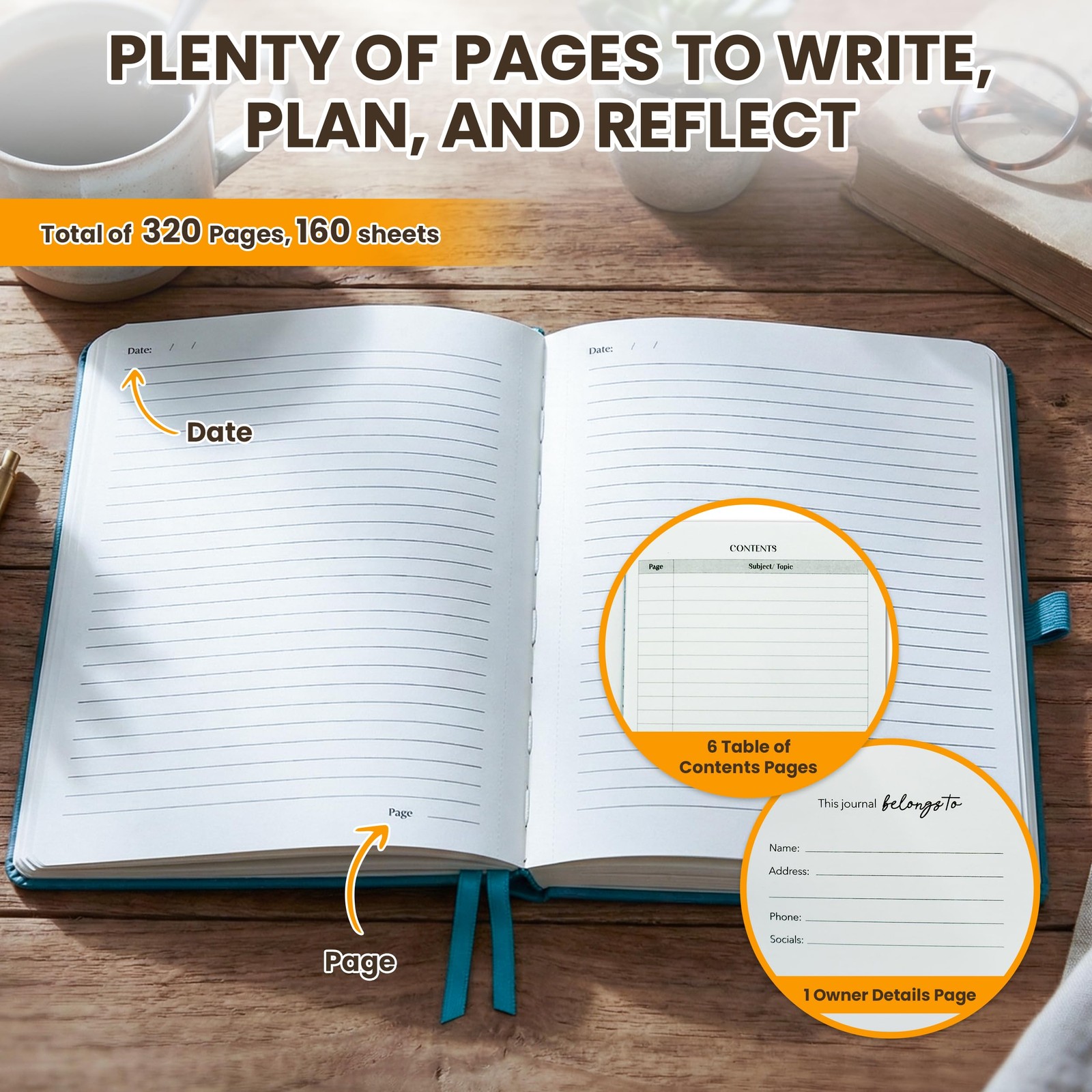 312 Pages A5 Teal Journal Lined Notebook for & Men, 5.7×8.3in PU Leatherbound…
