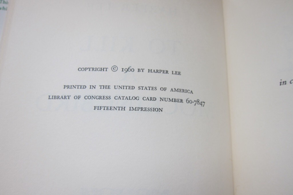 To Kill A Mockingbird by Harper Lee, First Edition 15th Impression printing