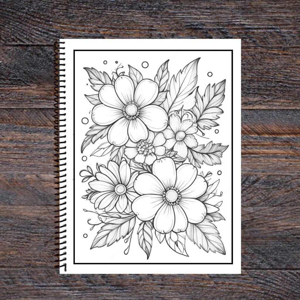 Spring Floral – Spiral Bound Adult Coloring Book – Thick Artist Paper – 50 pages