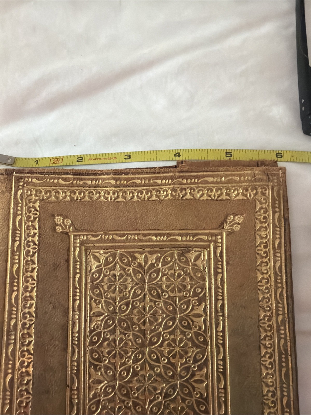 Antique Leather Book Cover with 22k Gold Inlay and Design Art