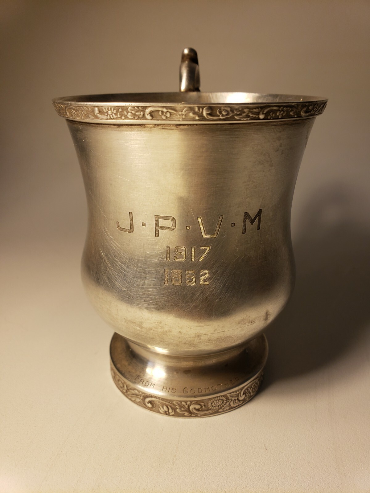 1952 THEOSOPHY LEADER ENGRAVED SILVER CUP 9.7 OZ EX-VAN MATER #10