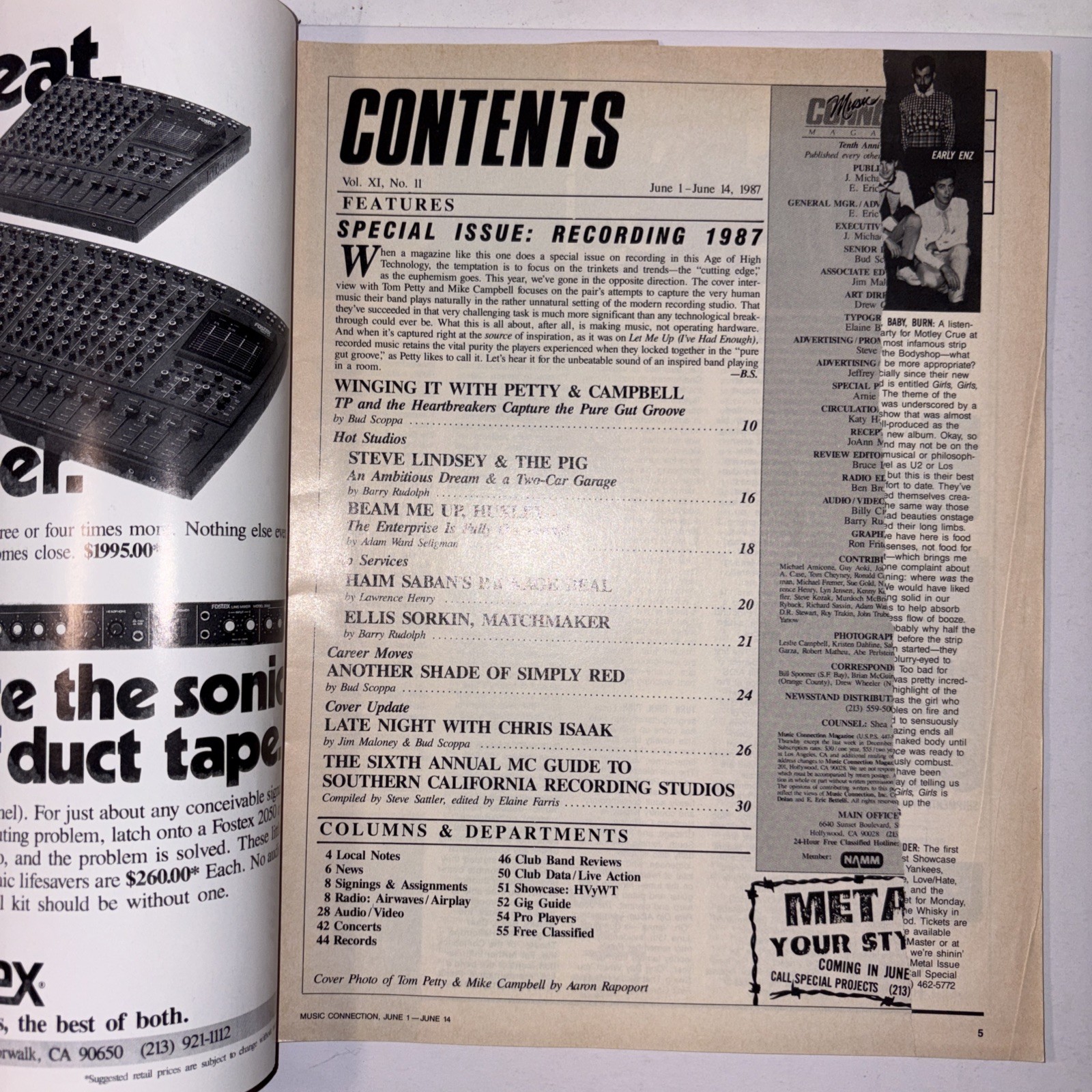 Music Connection Magazine Special Issue 1987 Tom Petty & Mike Campbell