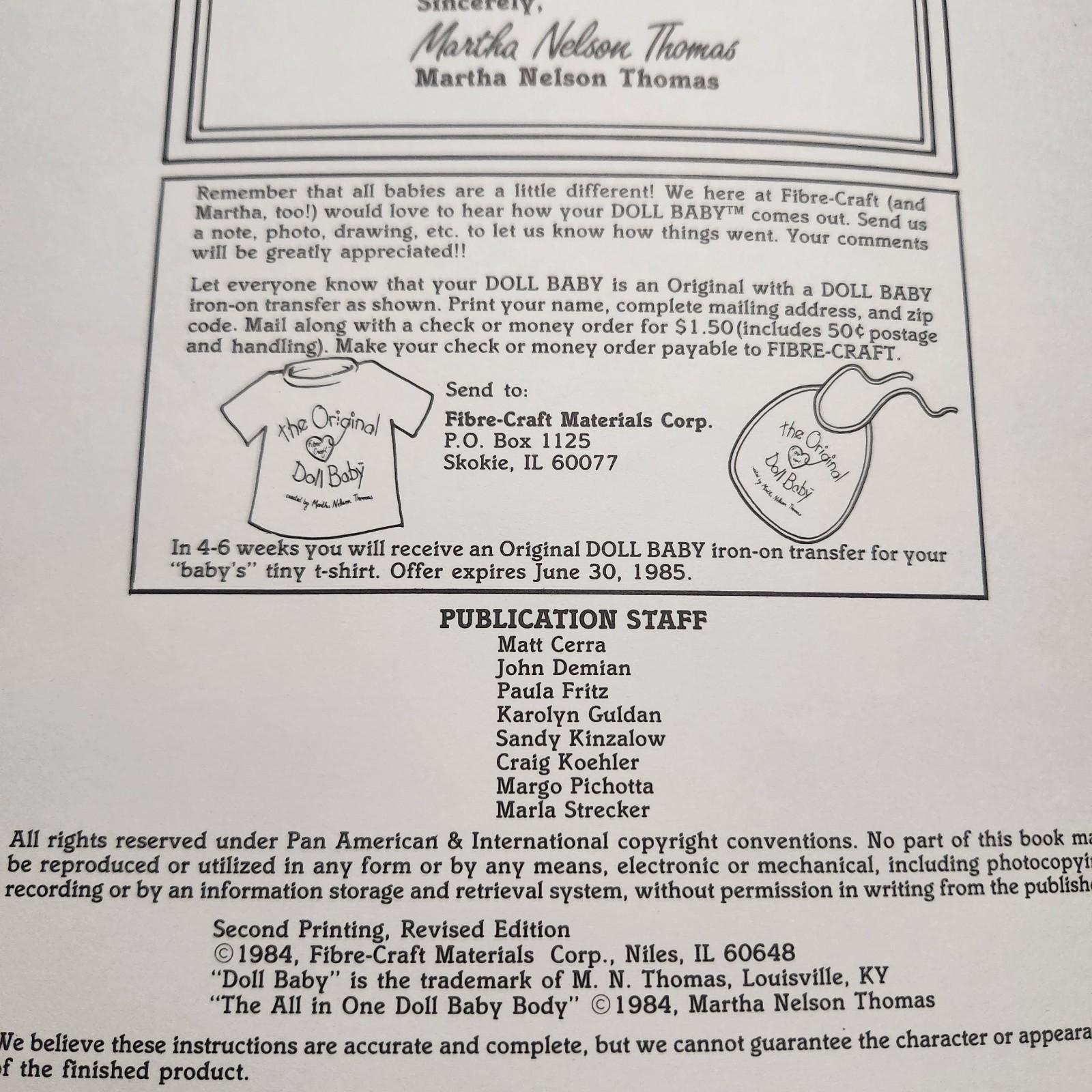 Martha Thomas & Marla Strecker the Original Doll Baby Pattern Book FCM101 1984