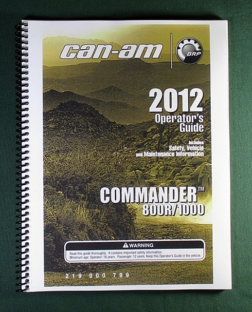 2012 Can-Am Commander 1000 Owner’s Manual: 150 Pages & Protective Covers