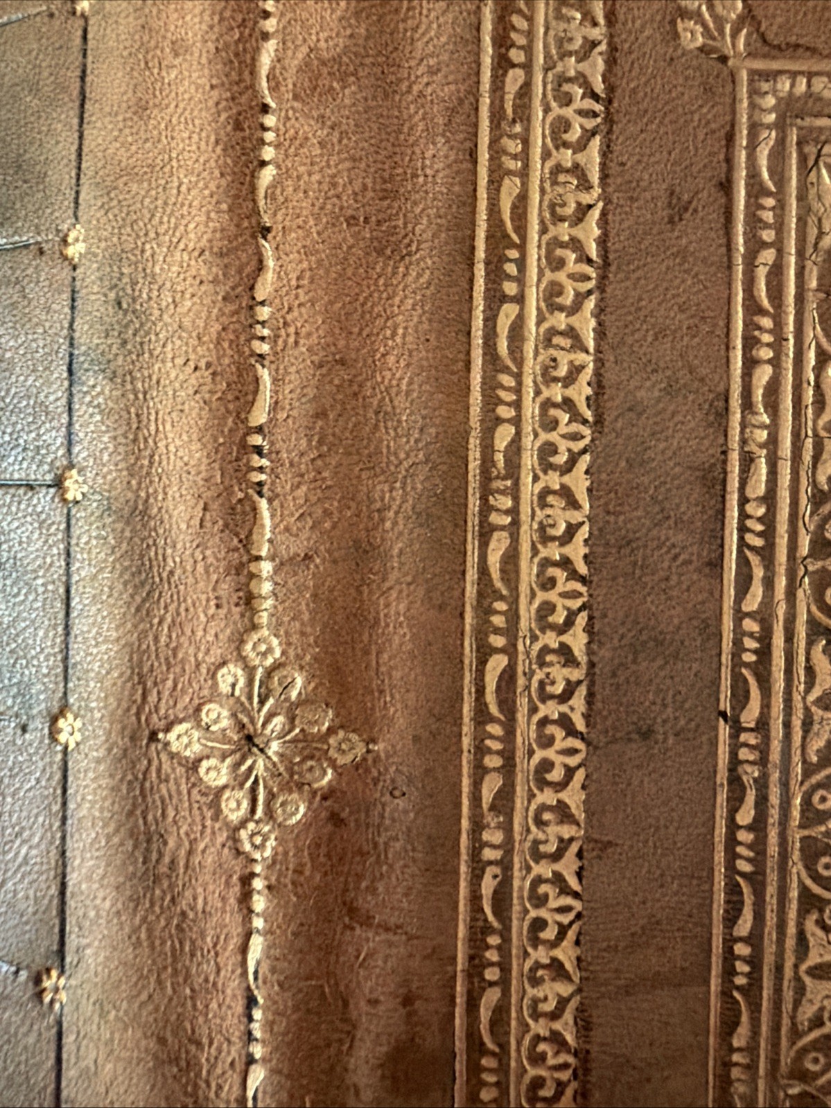Antique Leather Book Cover with 22k Gold Inlay and Design Art