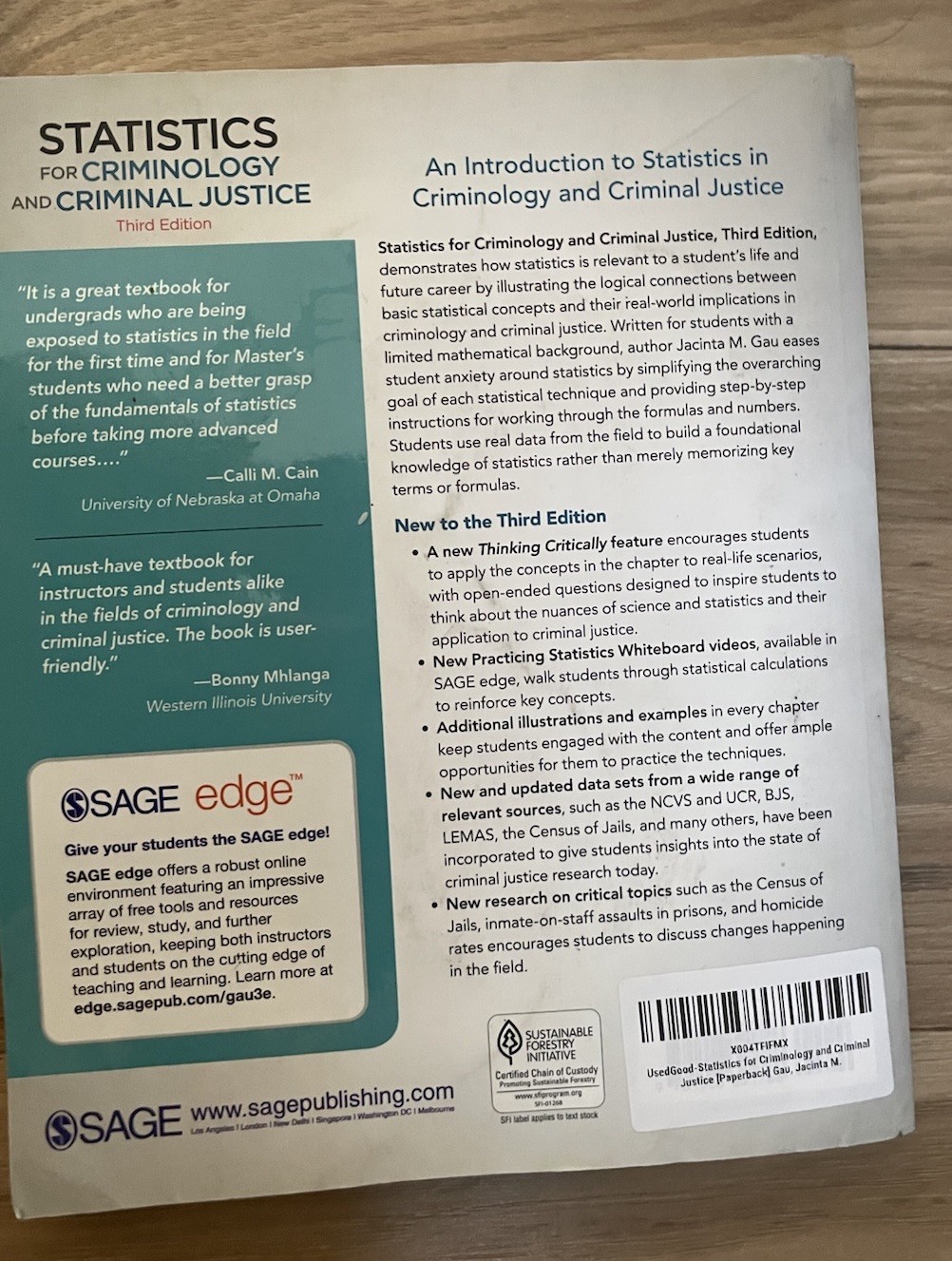 Statistics for Criminology 3rd Ed Jacinta Gau 9781506391786 PB (428 pages)