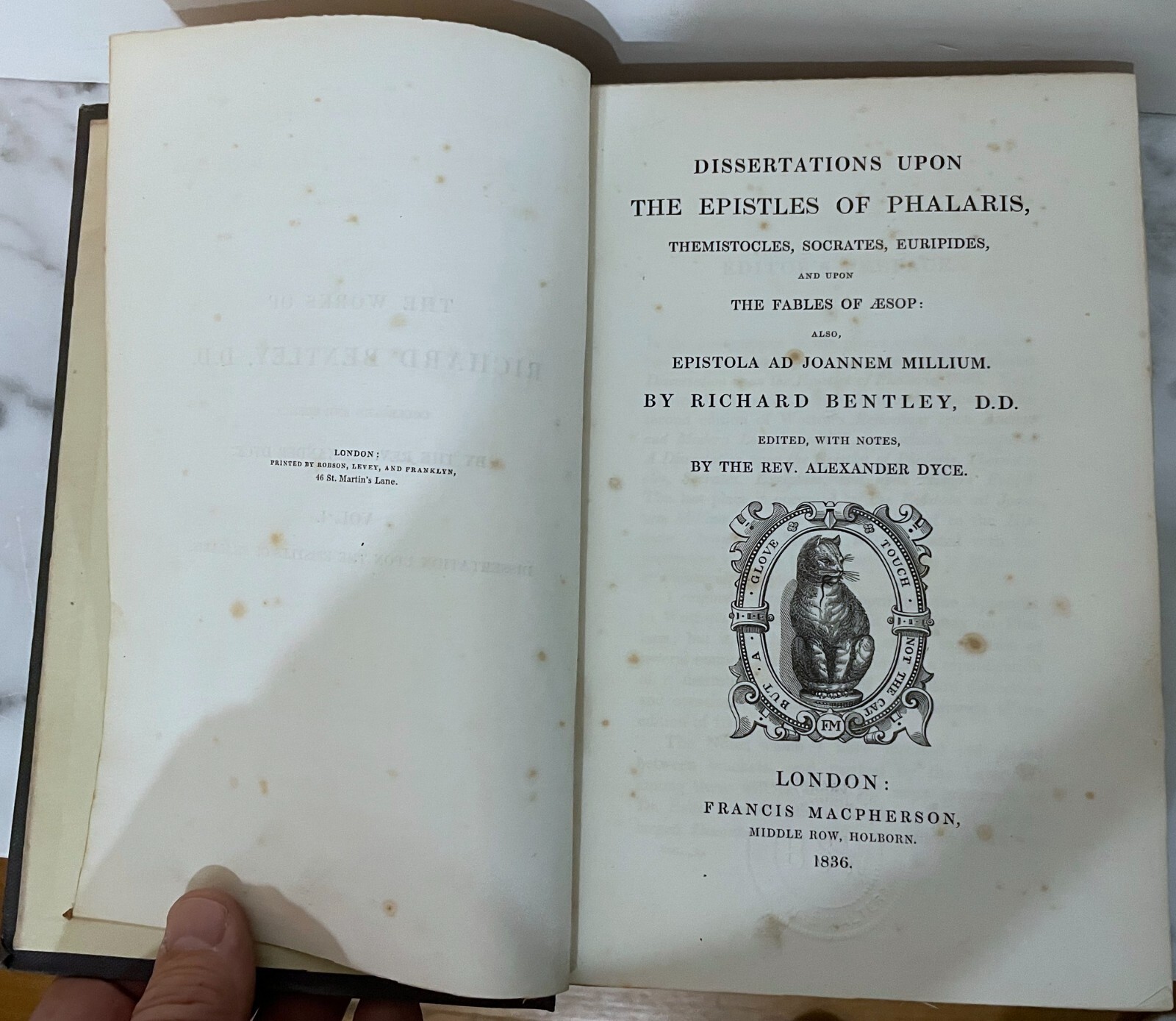 1836 – BENTLEY’S WORKS: THE EPISTLE OF PHALARIS – BY RICHARD BENTLEY – VOLUME I