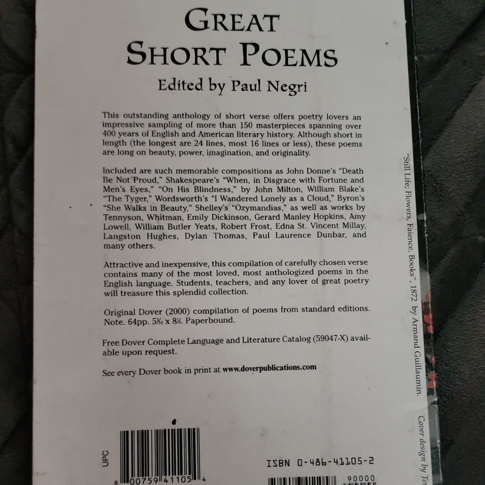 Great Short Poems Paul Negri Dover Paperback Anthology Thrift Editions 2000