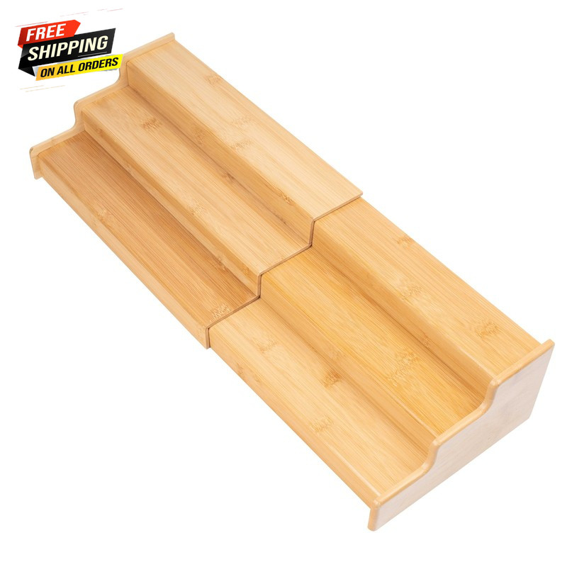 Bamboo Organizers Expandable Spice Rack, 3-Tier, 12.91-22.4X7.67X4.4 In