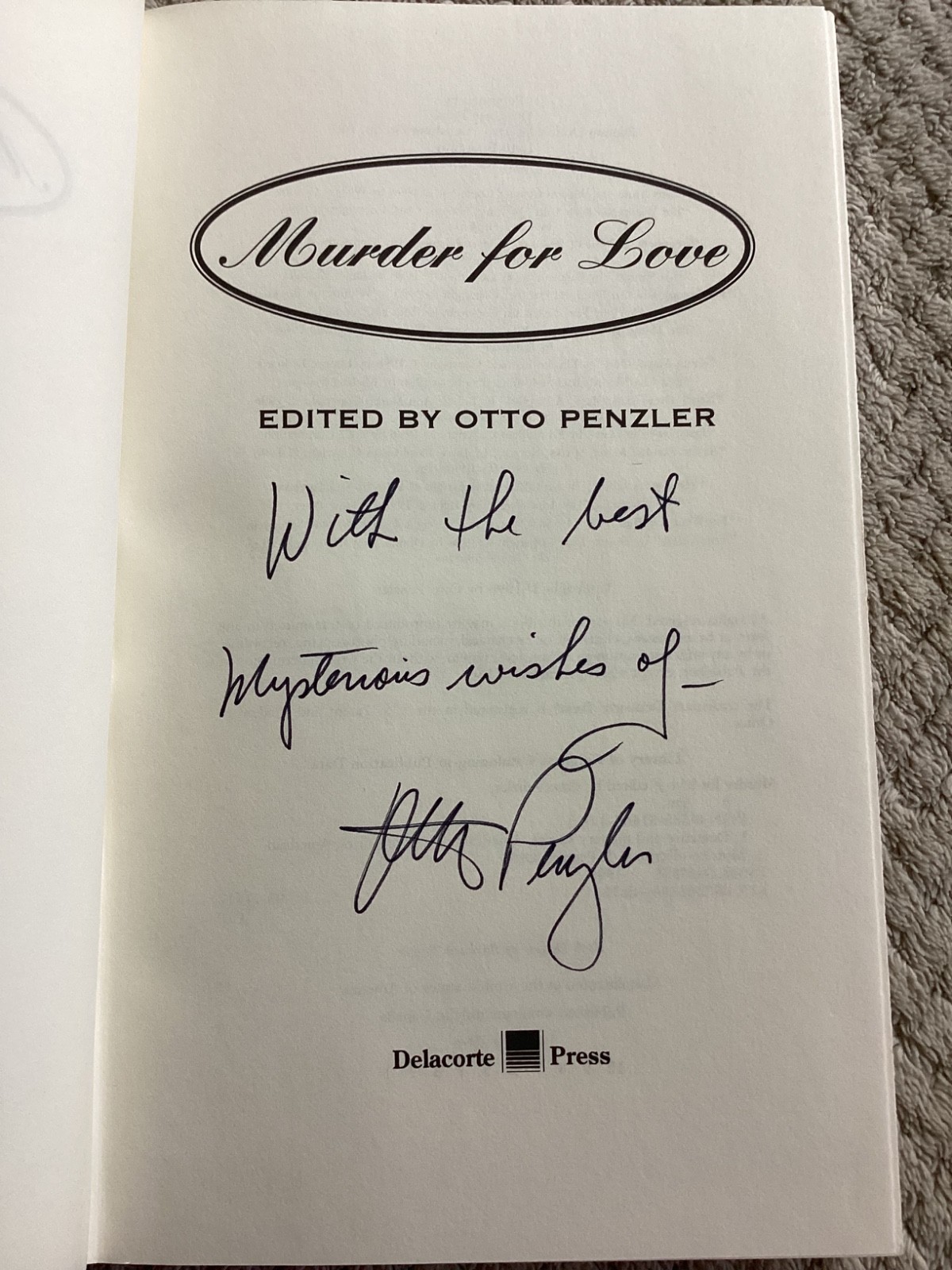 *Signed* Murder for Love Edited by Otto Penzler (1996, First Edition Hardcover)