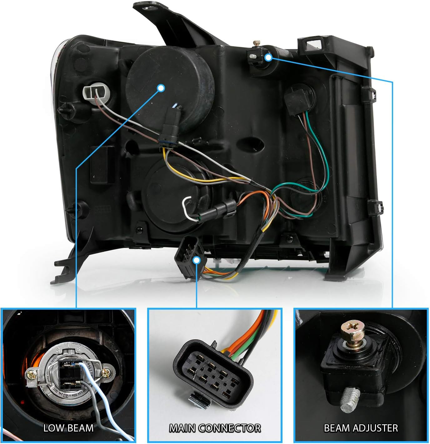 for 2007-2014 GMC Sierra 1500 2500 3500 Dual C-Type LED Tube Square Projector Bl