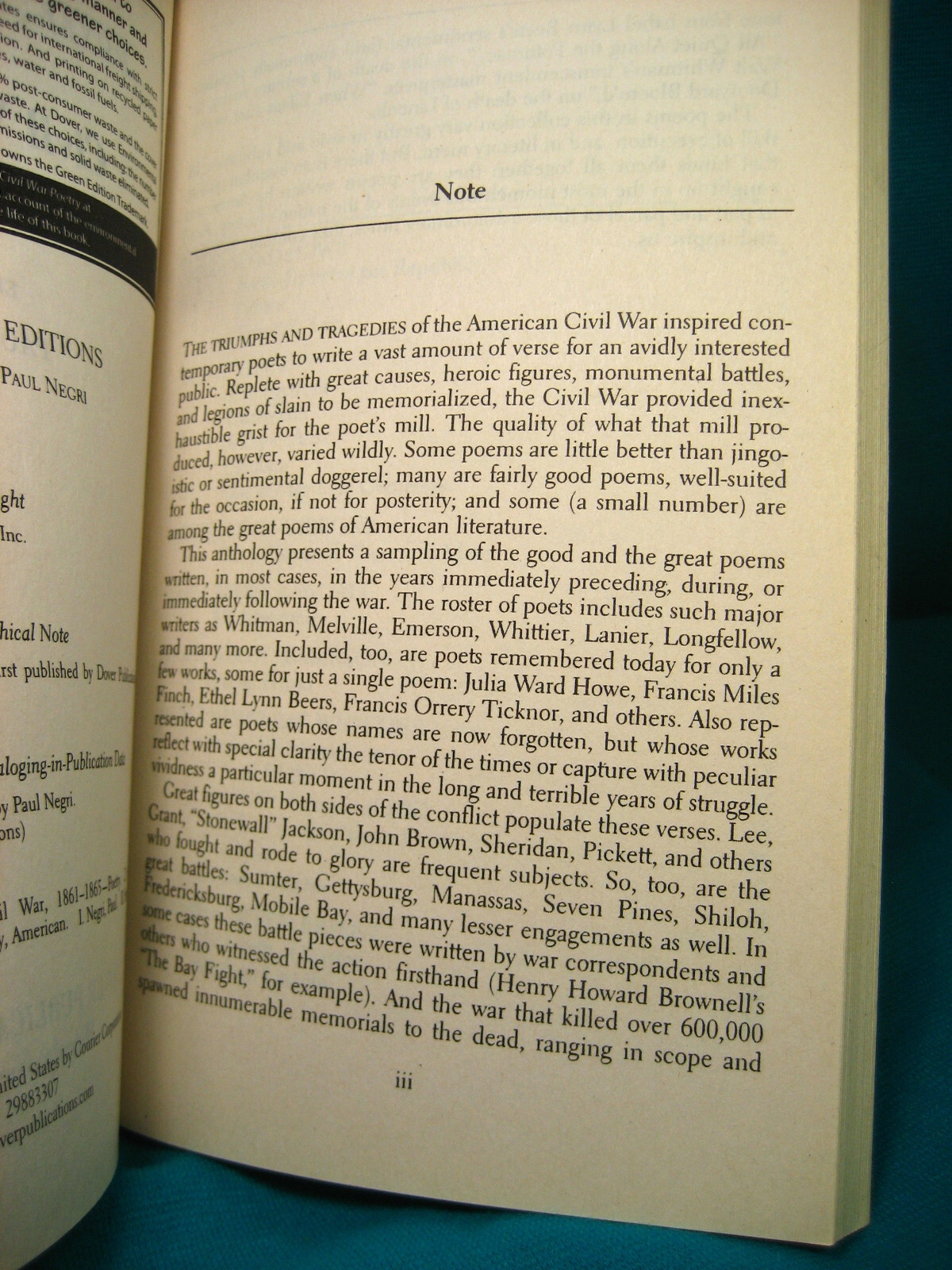 American Civil War Poetry An Anthology Soldiers Various Paul Negri Like NEW 1997