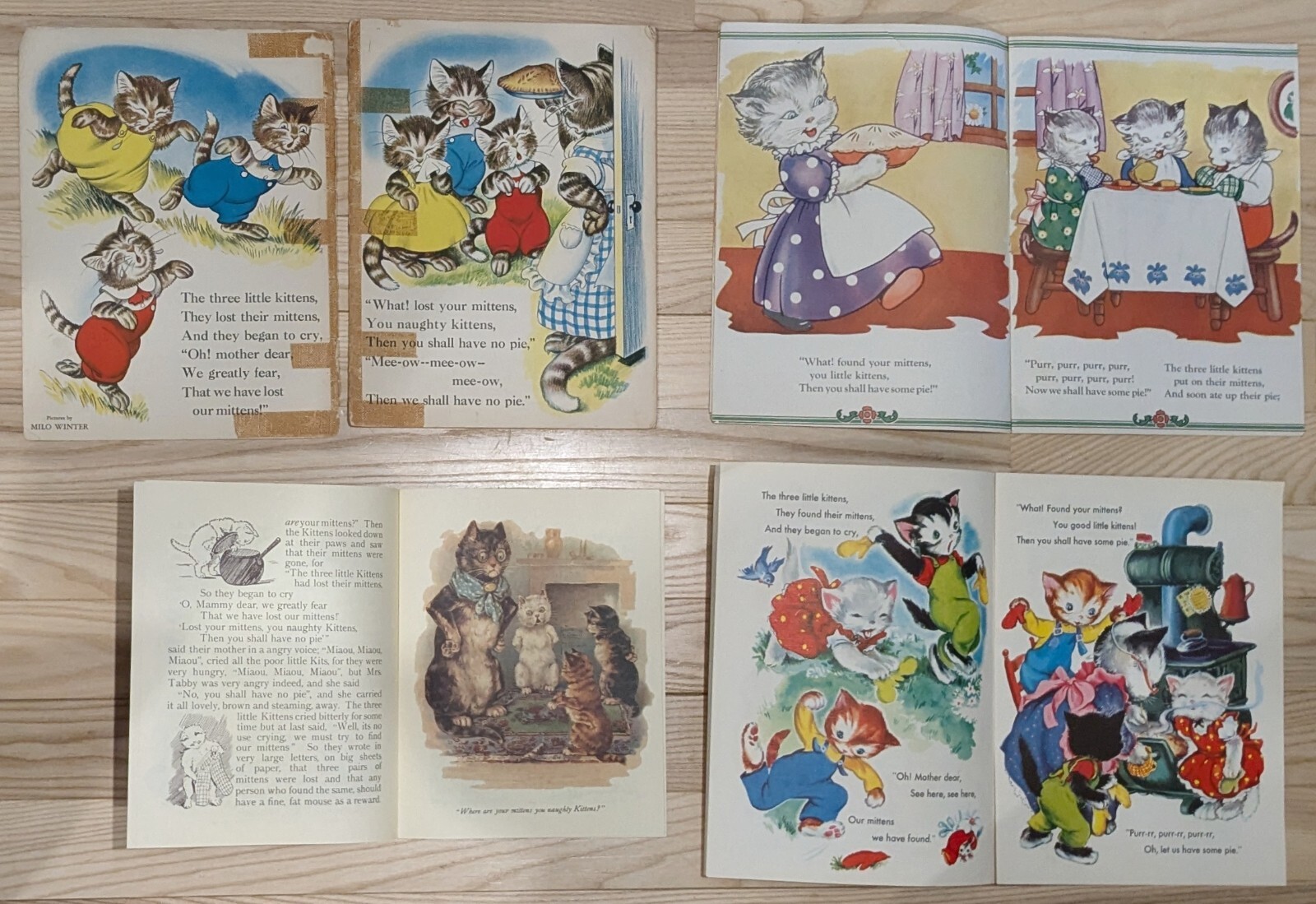 4 “Three Little Kittens” Books Varying Age And Condition Details in Description