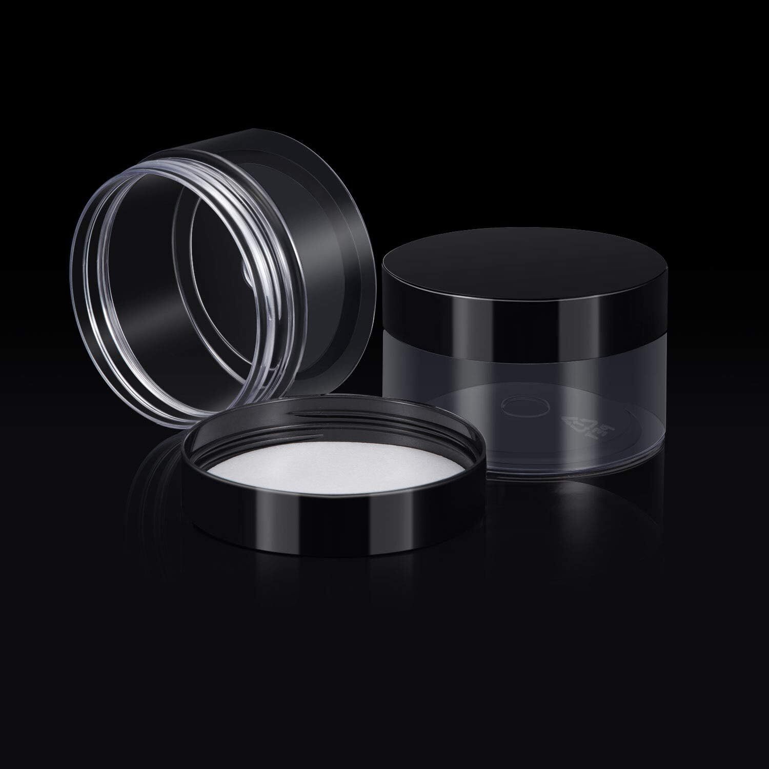 SATINIOR 24 Pieces Empty Clear Plastic Jars with Lids Round 1 OZ, Black Lid