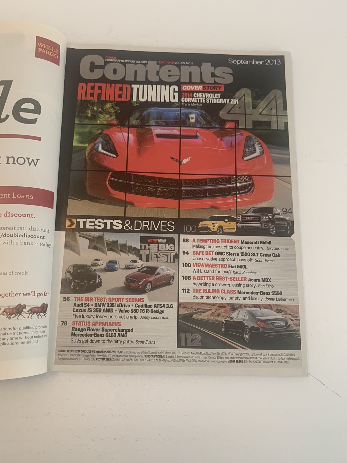 MotorTrend Magazine September 2013 Ripped Cover 138 Pages Corvette Stingray Z51