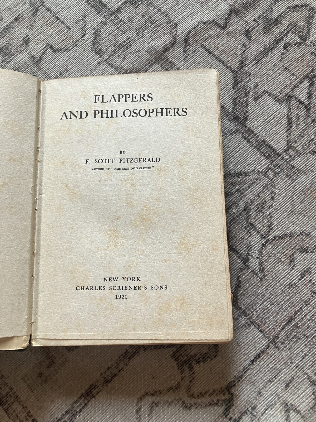 F. SCOTT FITZGERALD – FLAPPERS AND PHILOSOPHERS – 1ST ED, 3RD PRINTING, OCT 1920