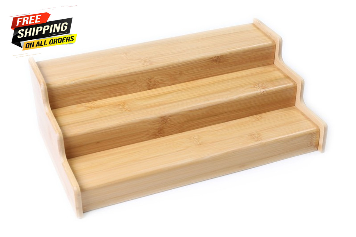 Bamboo Organizers Expandable Spice Rack, 3-Tier, 12.91-22.4X7.67X4.4 In