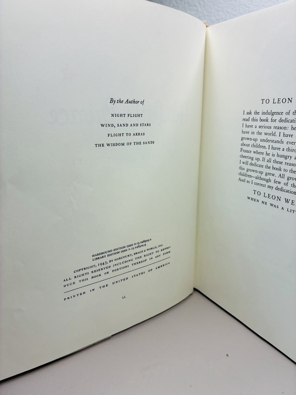 The Little Prince by Antoine de Saint-Exupéry. Copyright 1943, Dust JACKET