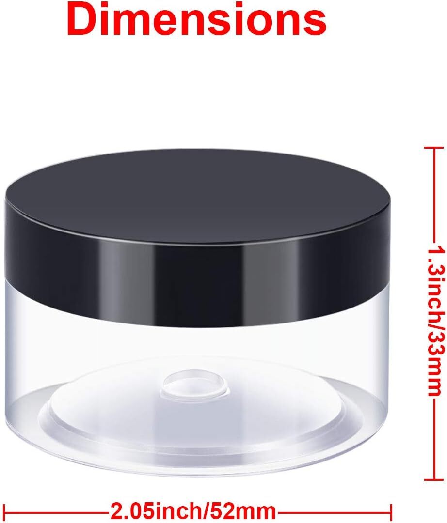 SATINIOR 24 Pieces Empty Clear Plastic Jars with Lids Round 1 OZ, Black Lid