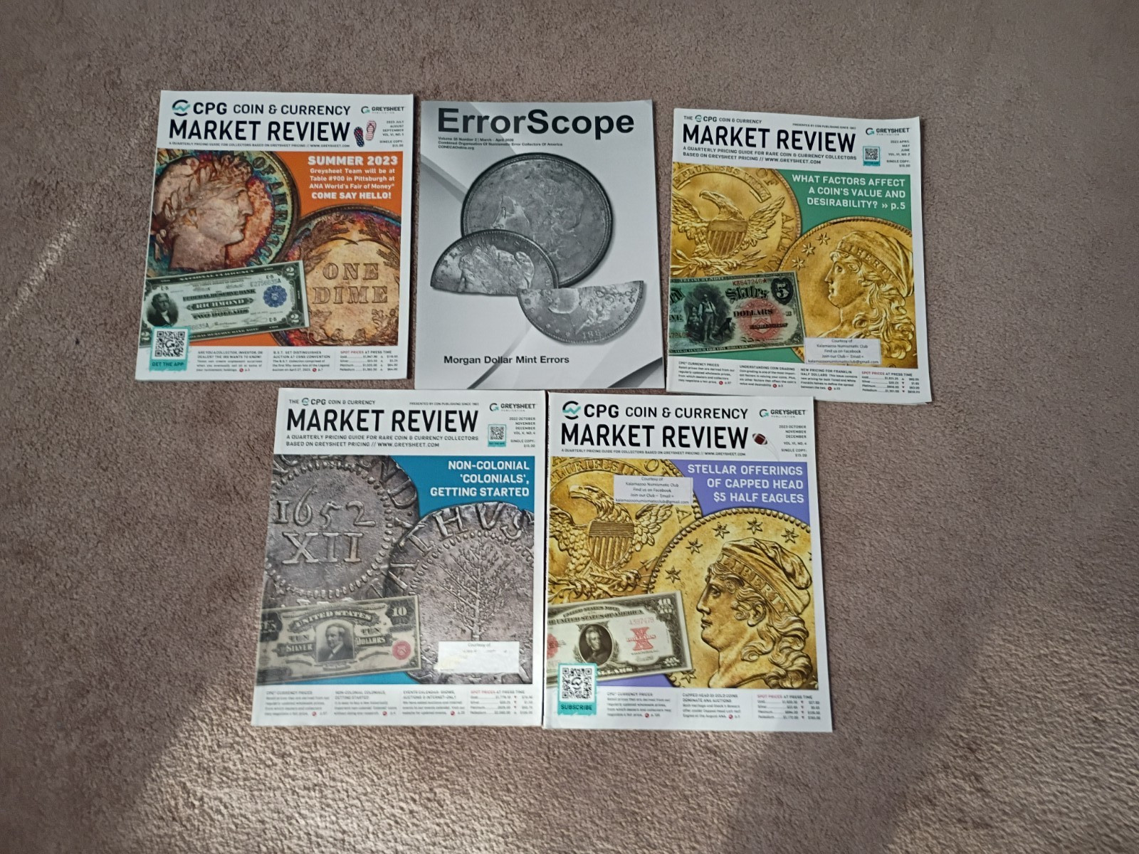 Starter set of four greysheet magazines and one errorscope magazine.