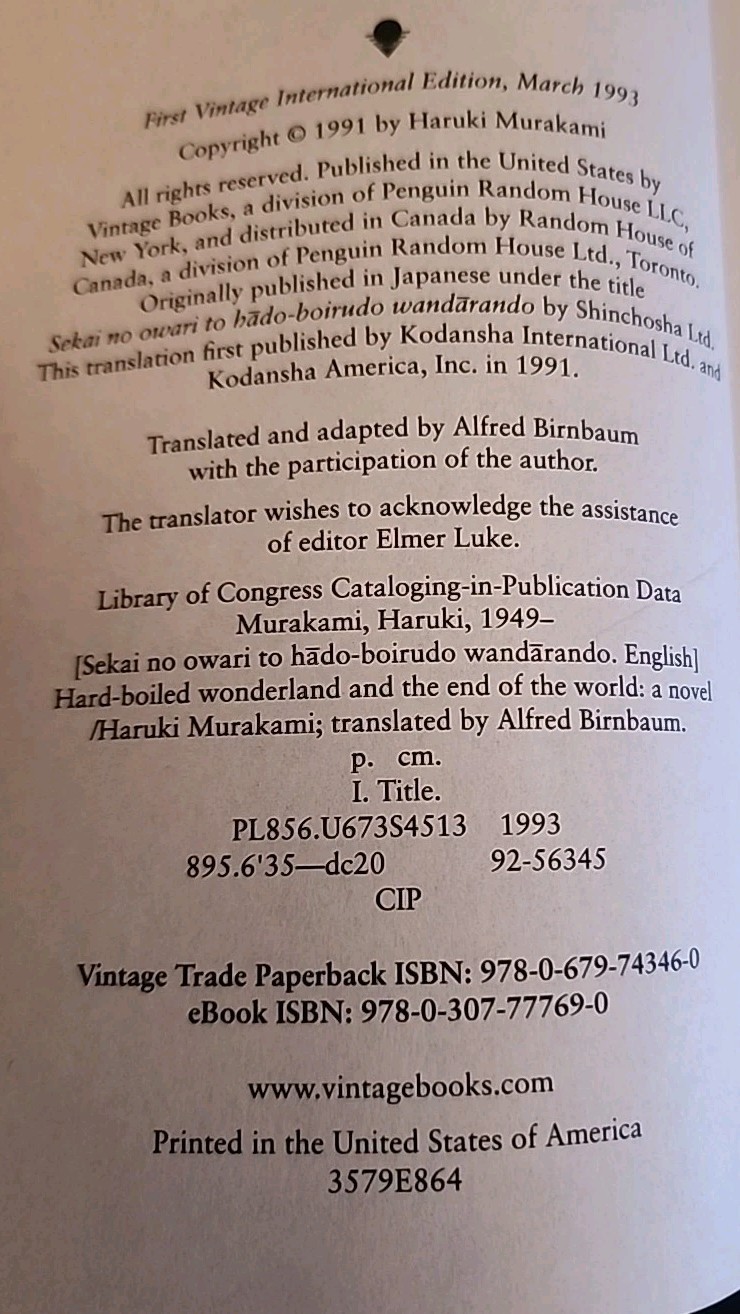 Hard-Boiled Wonderland and the End of the World by Haruki Murakami (1993,Tr Pbk)