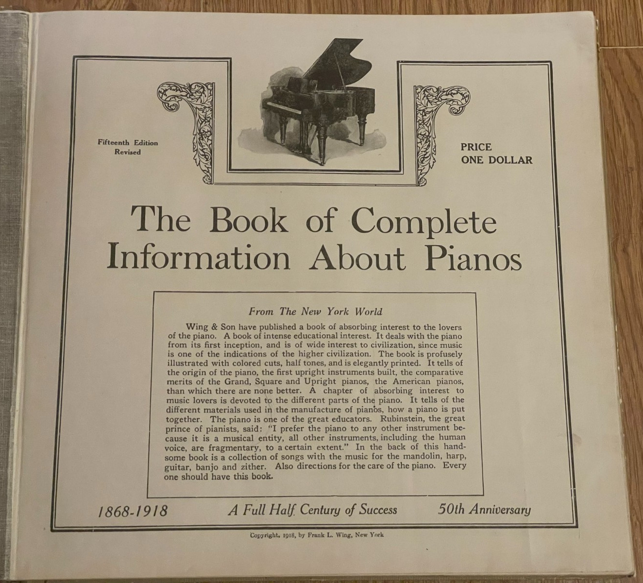 1918 Book•Of•Complete Information About•Pianos. 138 pages, fully illustrated VG