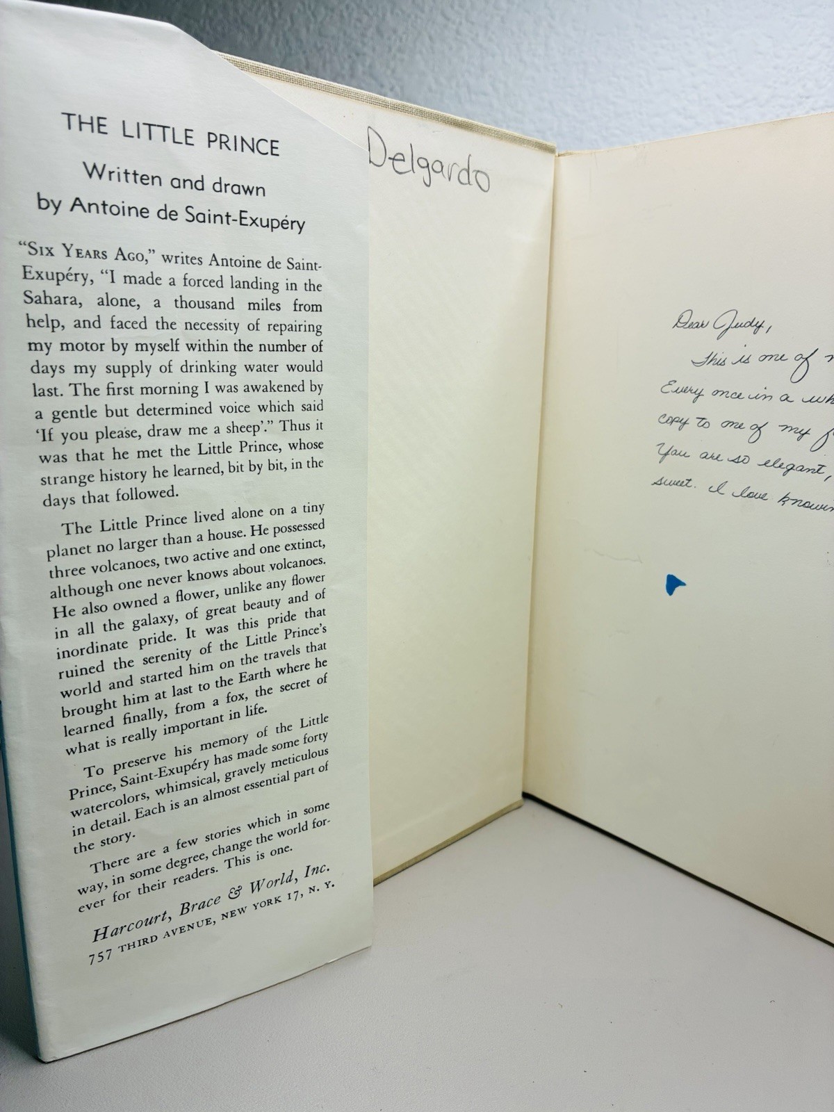 The Little Prince by Antoine de Saint-Exupéry. Copyright 1943, Dust JACKET