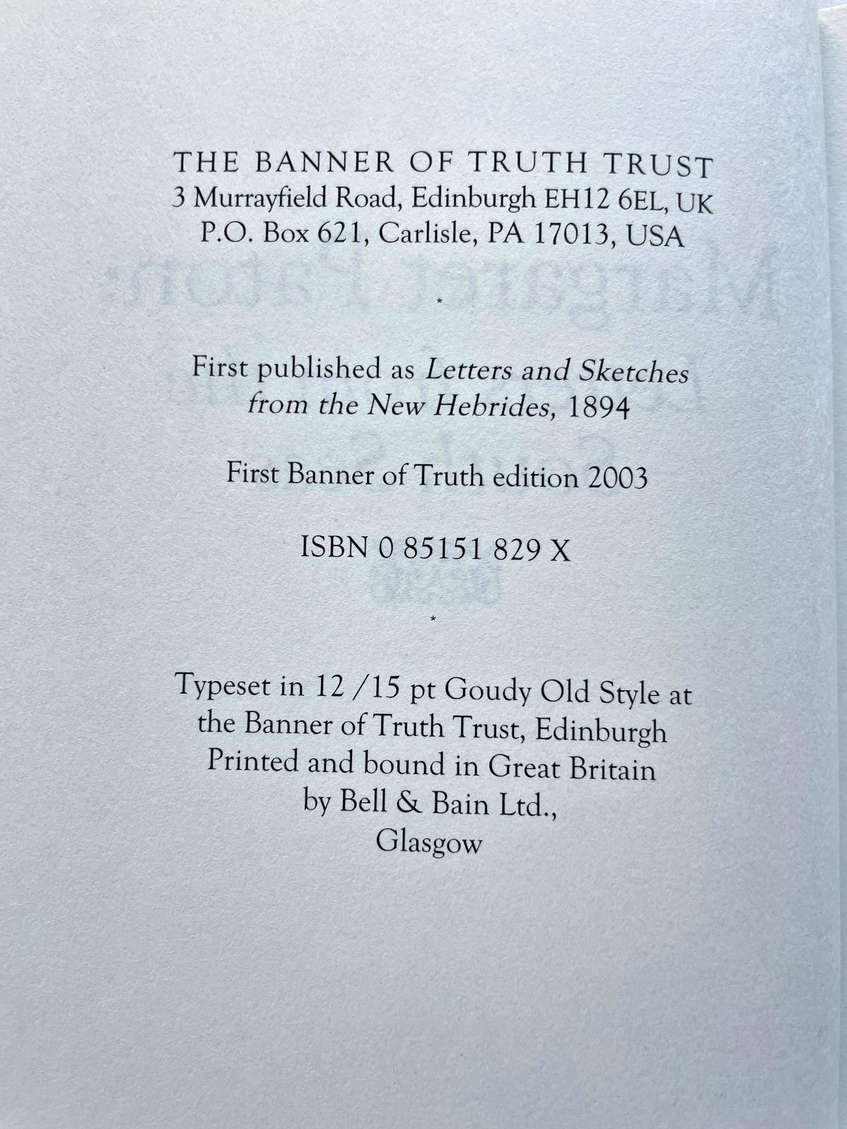 Margaret Paton: Letters from the South Seas (Banner of Truth 2003) HC VGC
