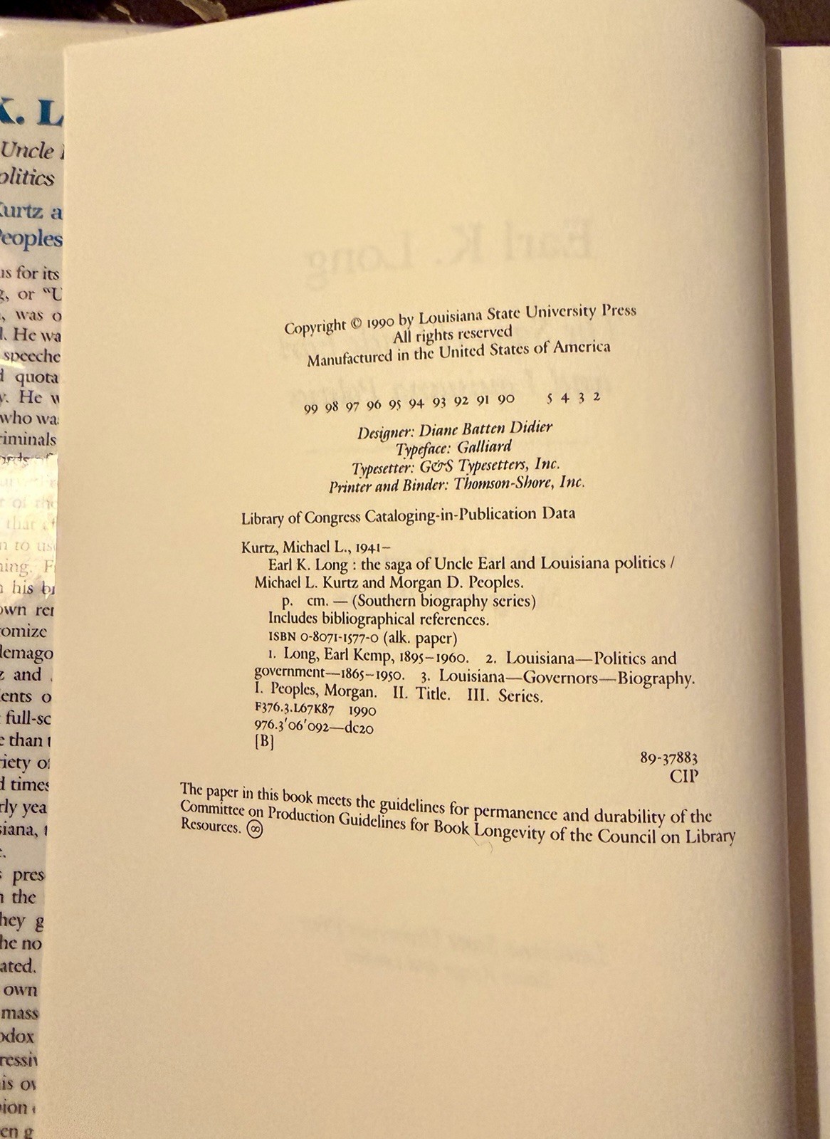 Earl K. Long, The Saga of Uncle Earl and Louisiana Politics, Signed Edition