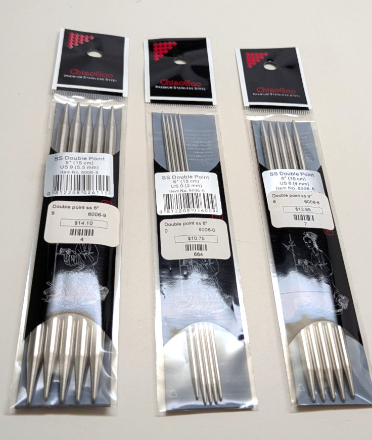 Set of 5 ChiaoGoo 6″ Stainless Steel Double Point Needles US 8 / 5 mm DS