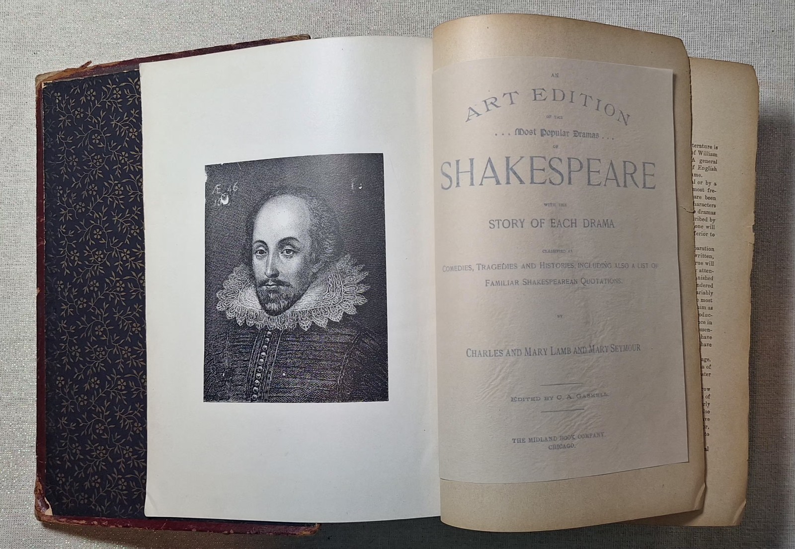 Antique Shakespeare Art Edition 1889 Decorative Debossed Gold Gilt Cover, Edges
