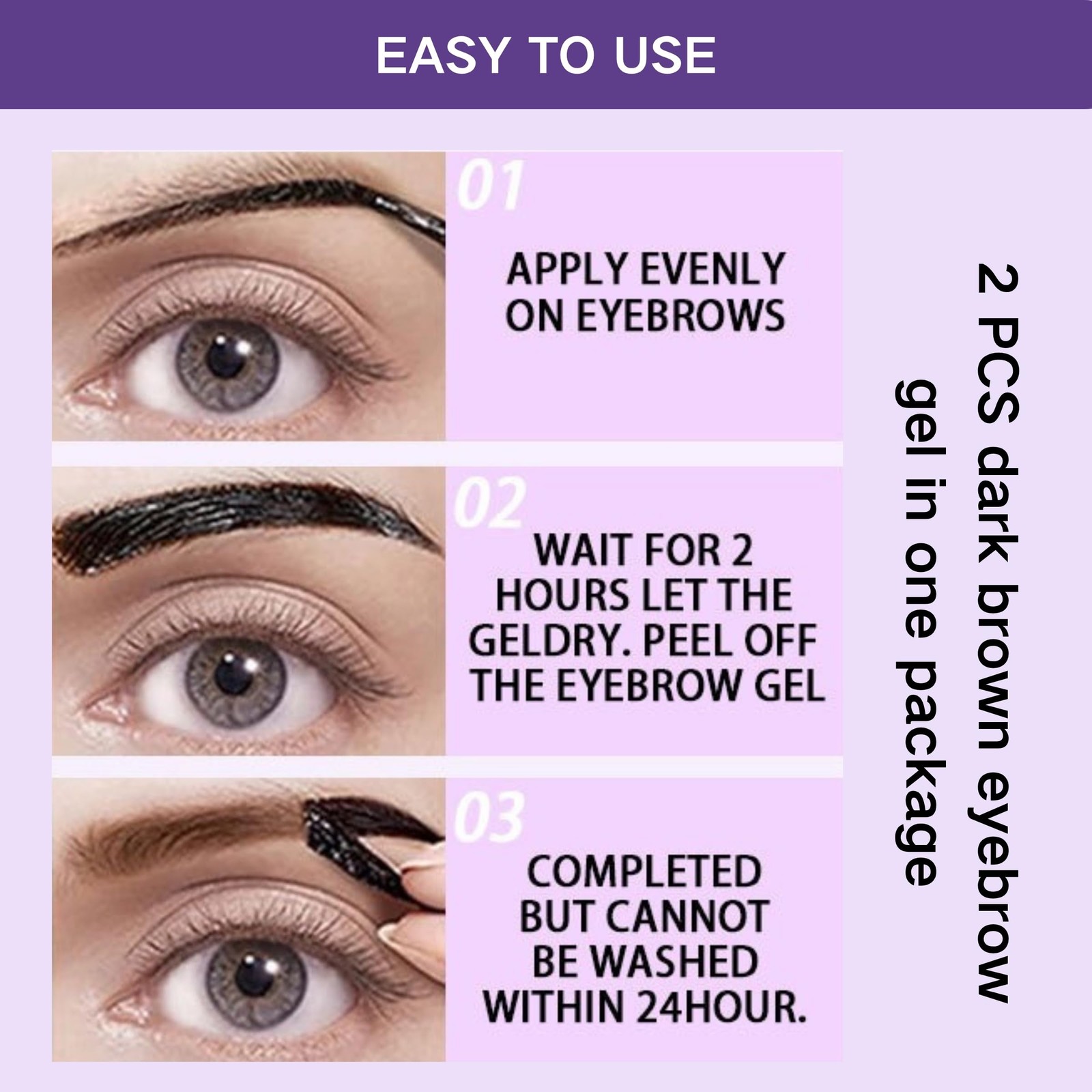 2 Pcs Dark Brown Easy Peel Off Eyebrow Gel, 1 Ounce (Pack of 2), brown