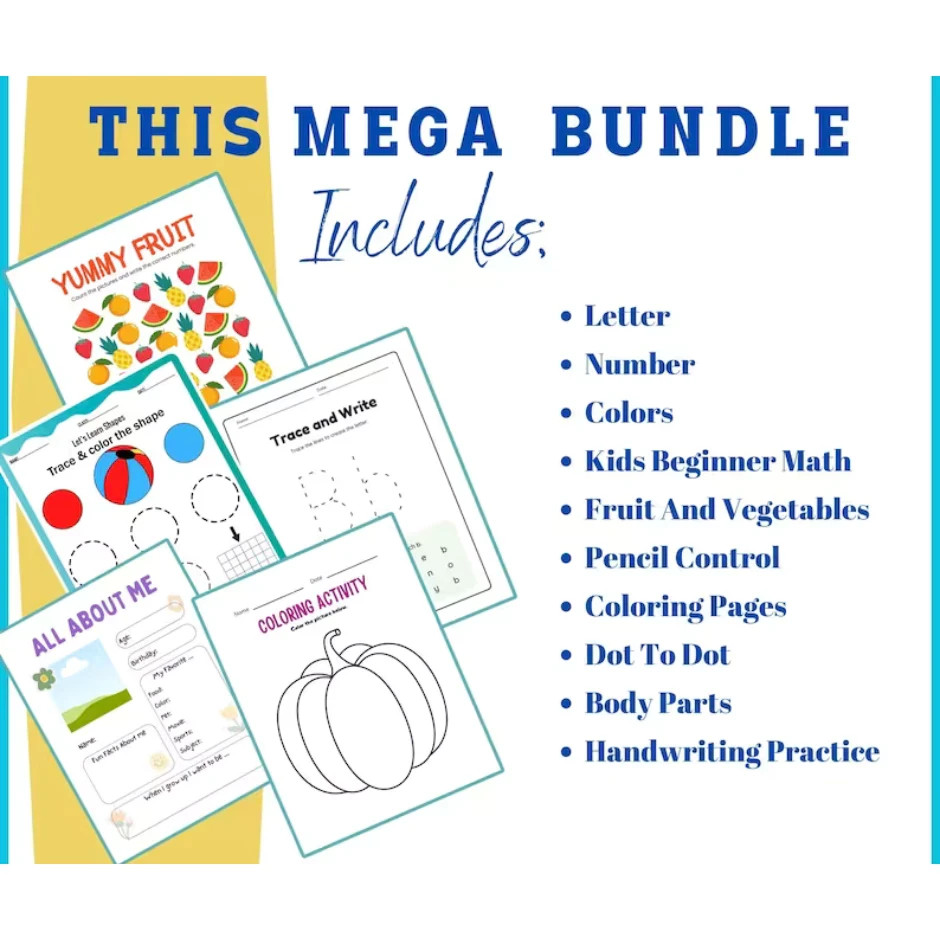 Preschool Kindergarten Mega Bundle 900++ pages – alphabet colour number kid