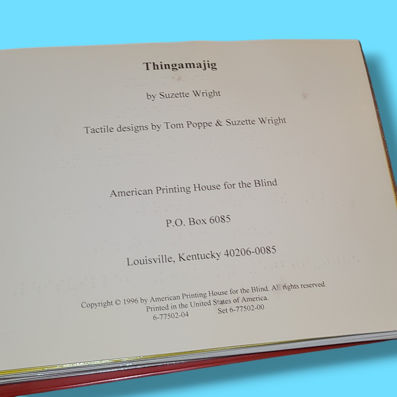 Vintage APH Thingamajig Tactile Braille Children’s Book 1996 Blind Education