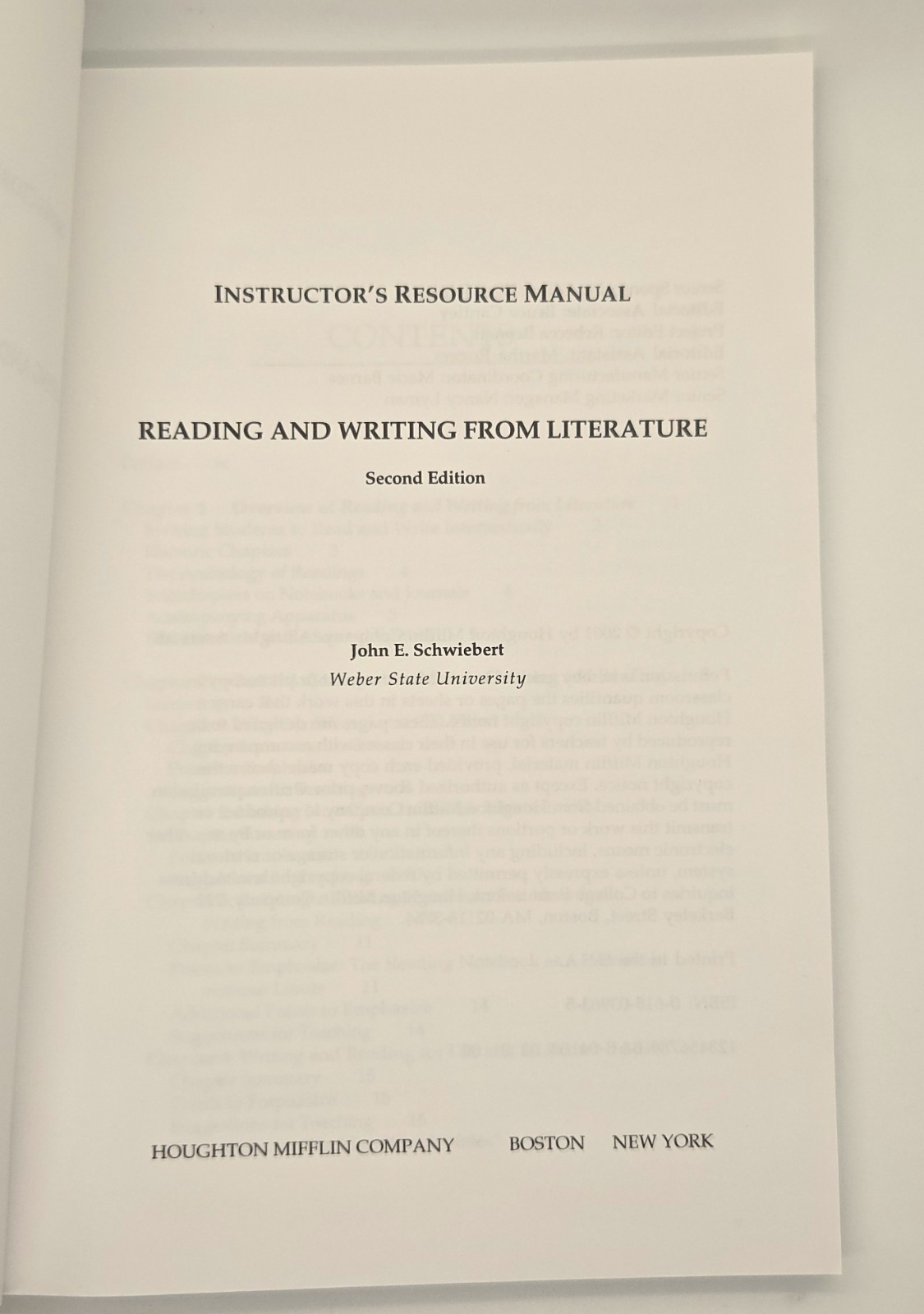 Reading and Writing from Literature 2nd Ed Schwiebert Instructor Manual