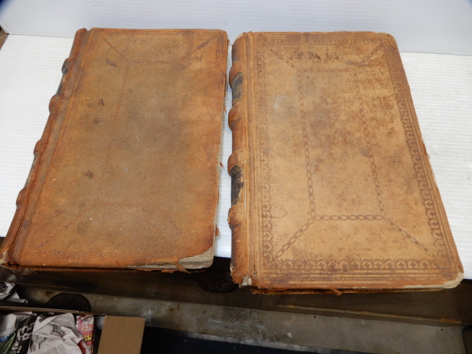 2 ANTIQUE LEATHER BOUND LEDGERS 1870-1890 NEW YORK