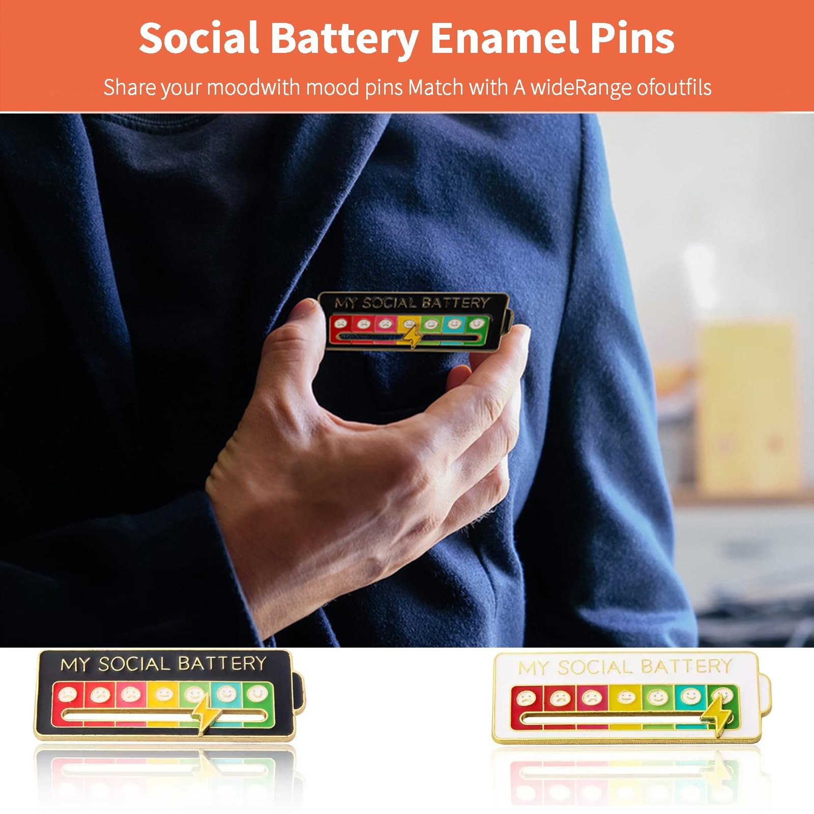 AIVIOI 2 Pieces of My Social Battery Creative Badge, 7 5CM, White + Black