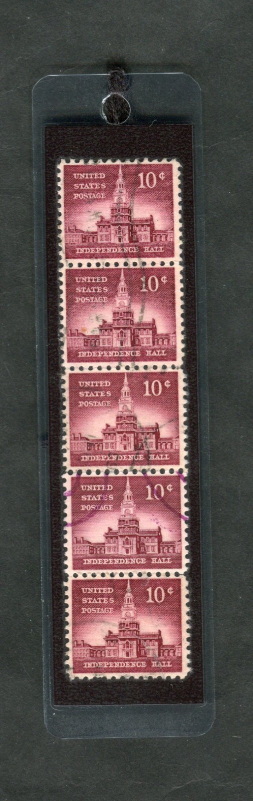 1956 INDEPENDENCE HALL STAMPS LAMINATED BOOKMARK W/REAL U.S. POST. STAMPS #1044