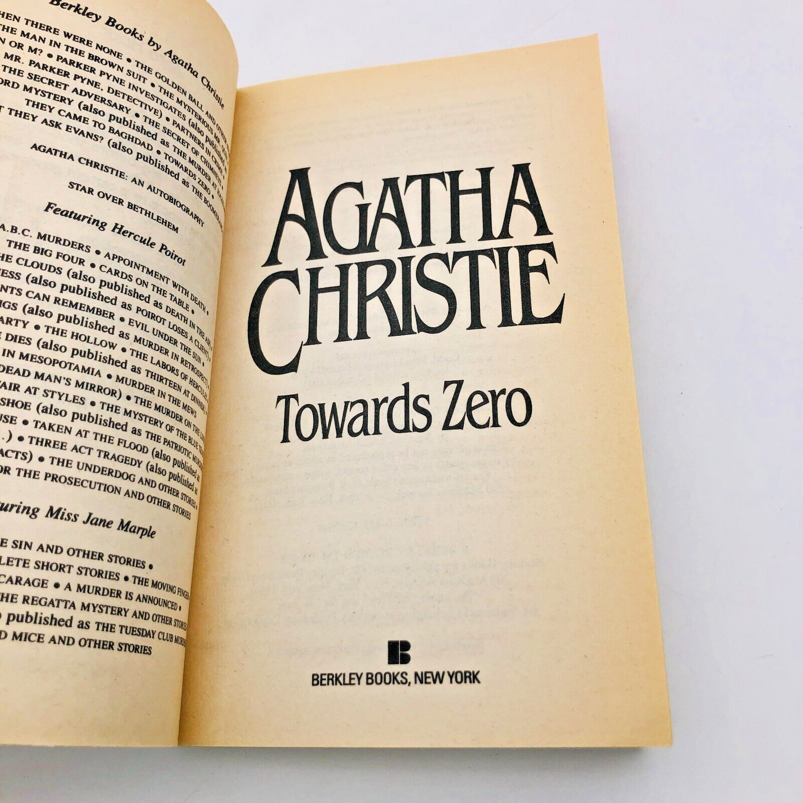 Towards Zero by Agatha Christie Paperback 1991 Berkley Superintendent Battle #5