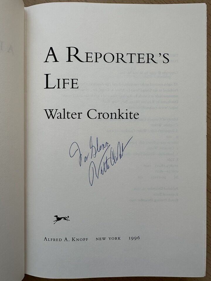 A Reporter’s Life by Walter Cronkite CBS News Anchor 1996 Book SIGNED