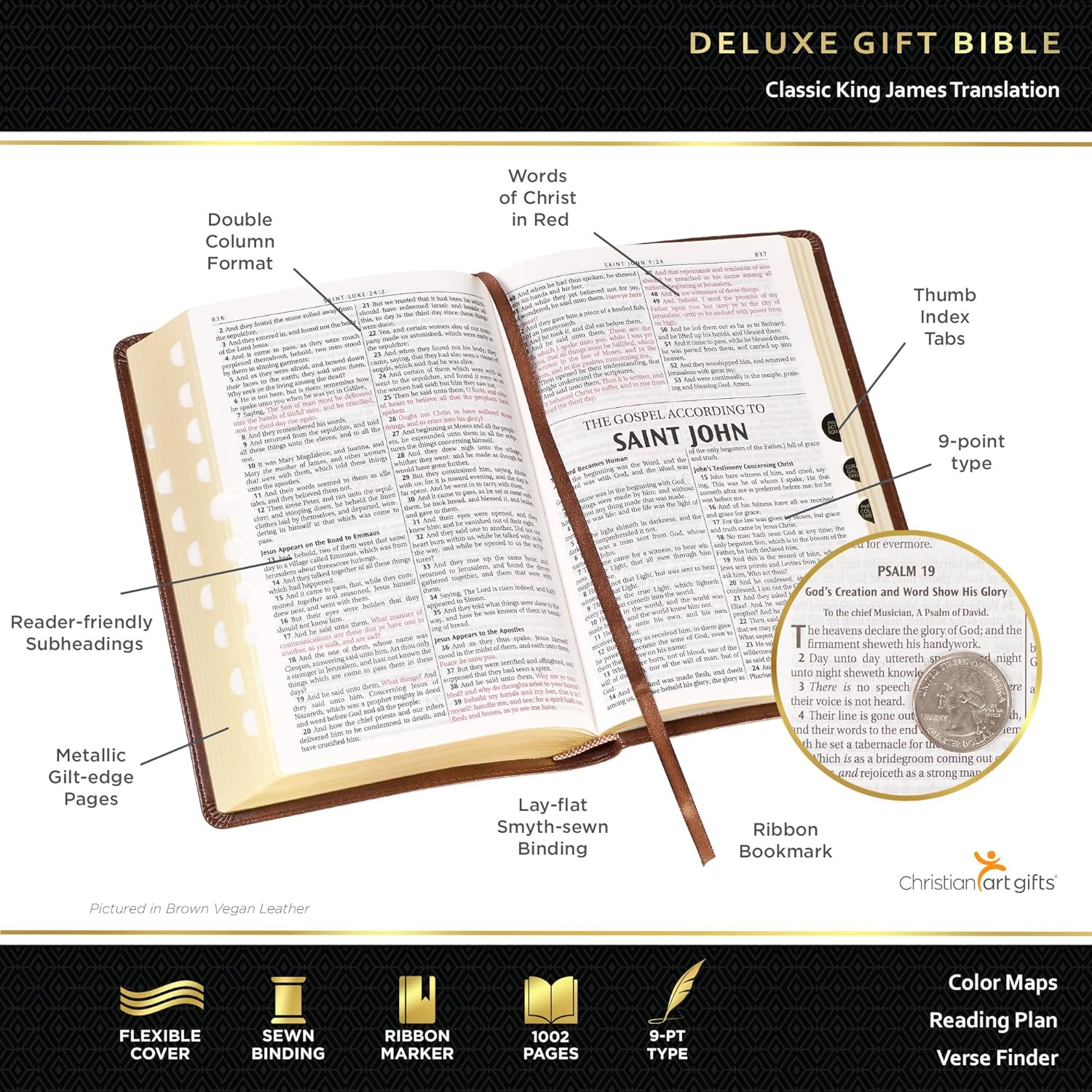 KJV Holy Bible, Standard Size Faux Leather Red Letter Edition Thumb Index & Ribb